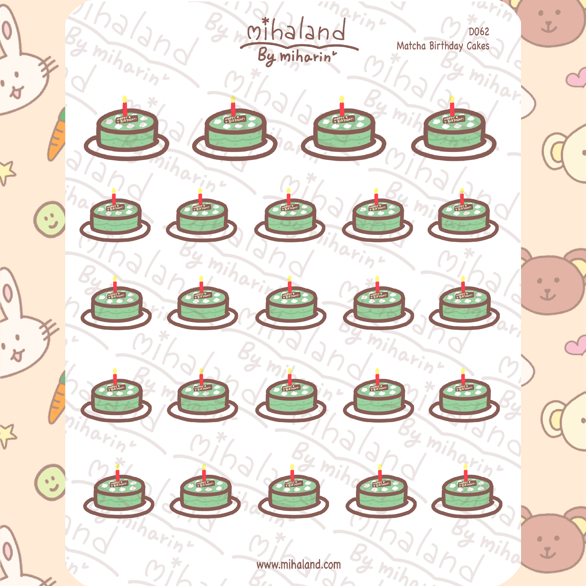 Matcha Birthday Cakes Planner Stickers (D062) - mihaland