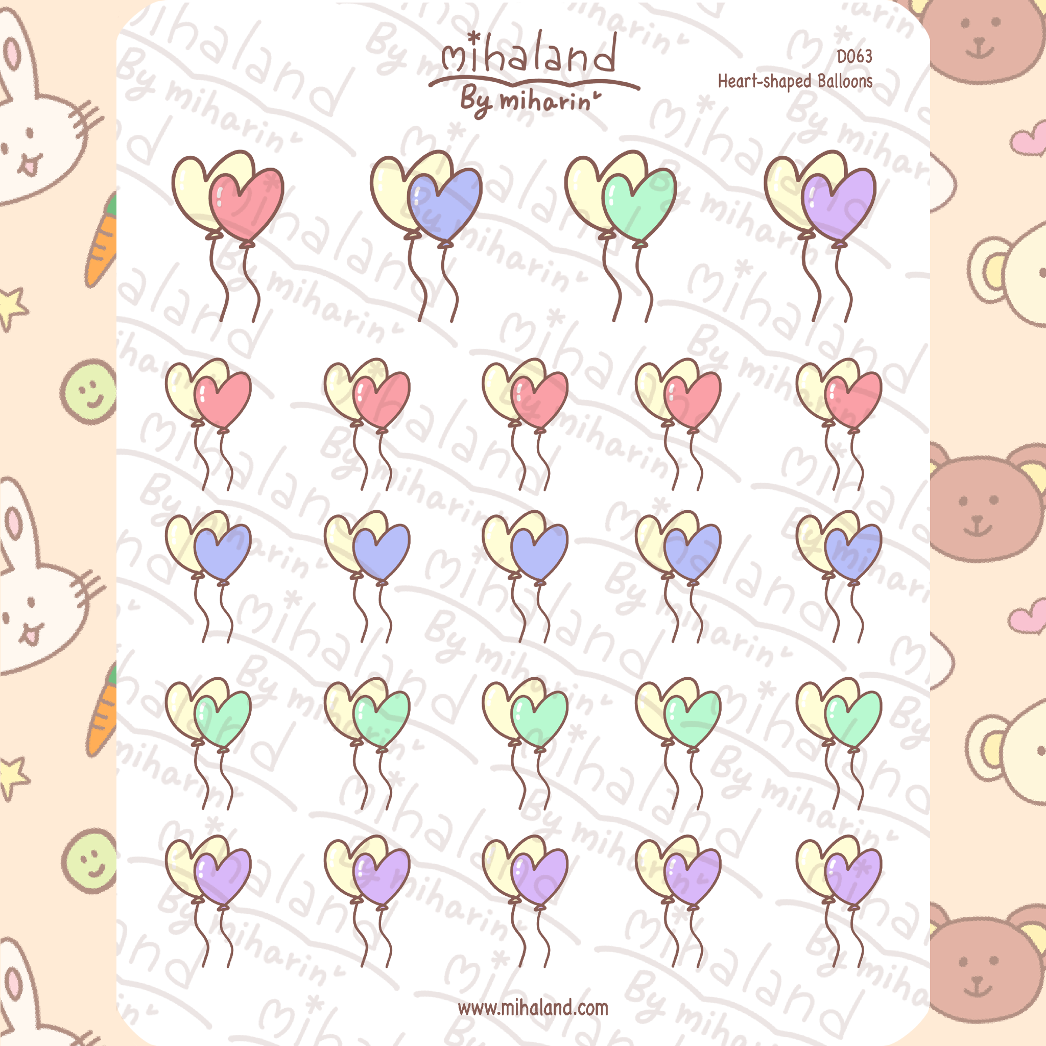 Heart-shaped Balloons Planner Stickers (D063) - mihaland