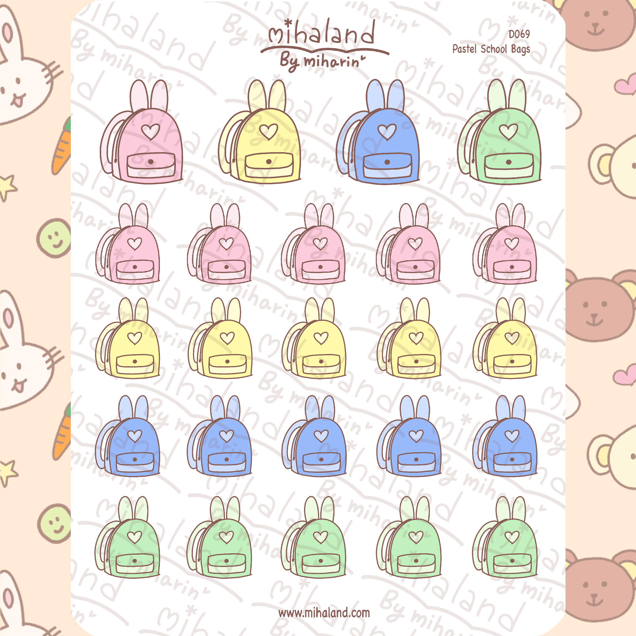 Pastel School Bags Planner Stickers (D069) - mihaland