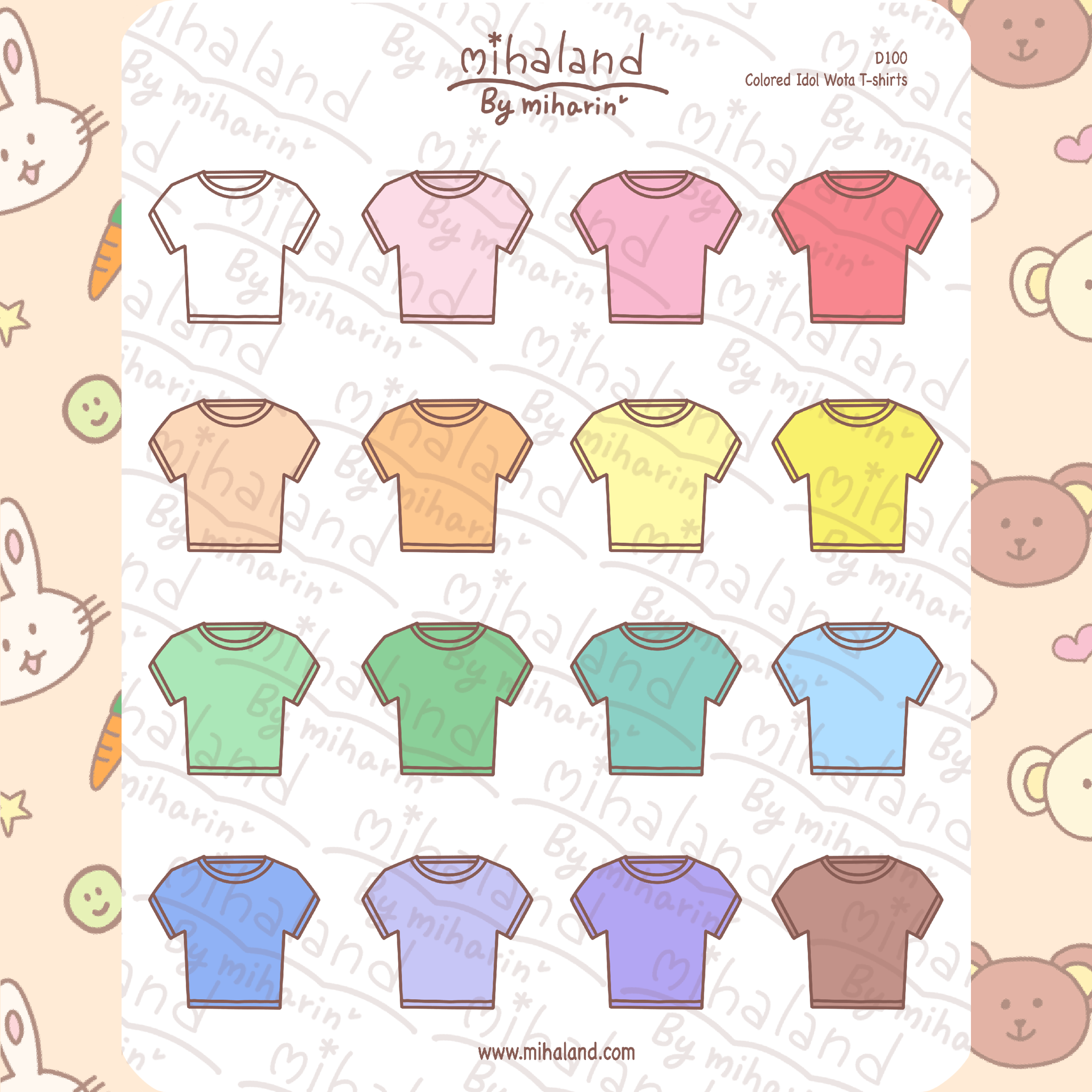 Colored Idol Wota T-shirts Planner Stickers (D100)