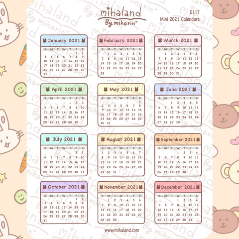Mini 2021 Calendars Planner Stickers (D117)
