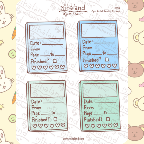 Cyan Pastel Reading Trackers Planner Stickers (F015) - mihaland