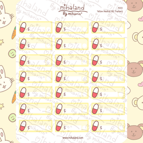 Yellow Medical Bill Trackers Planner Stickers (F033)