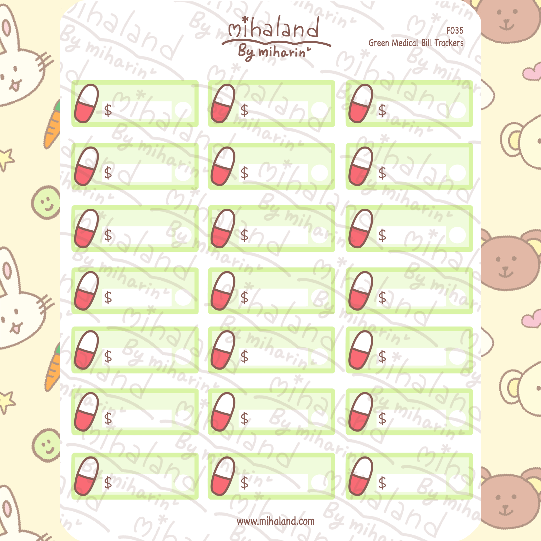 Green Medical Bill Trackers Planner Stickers (F035)