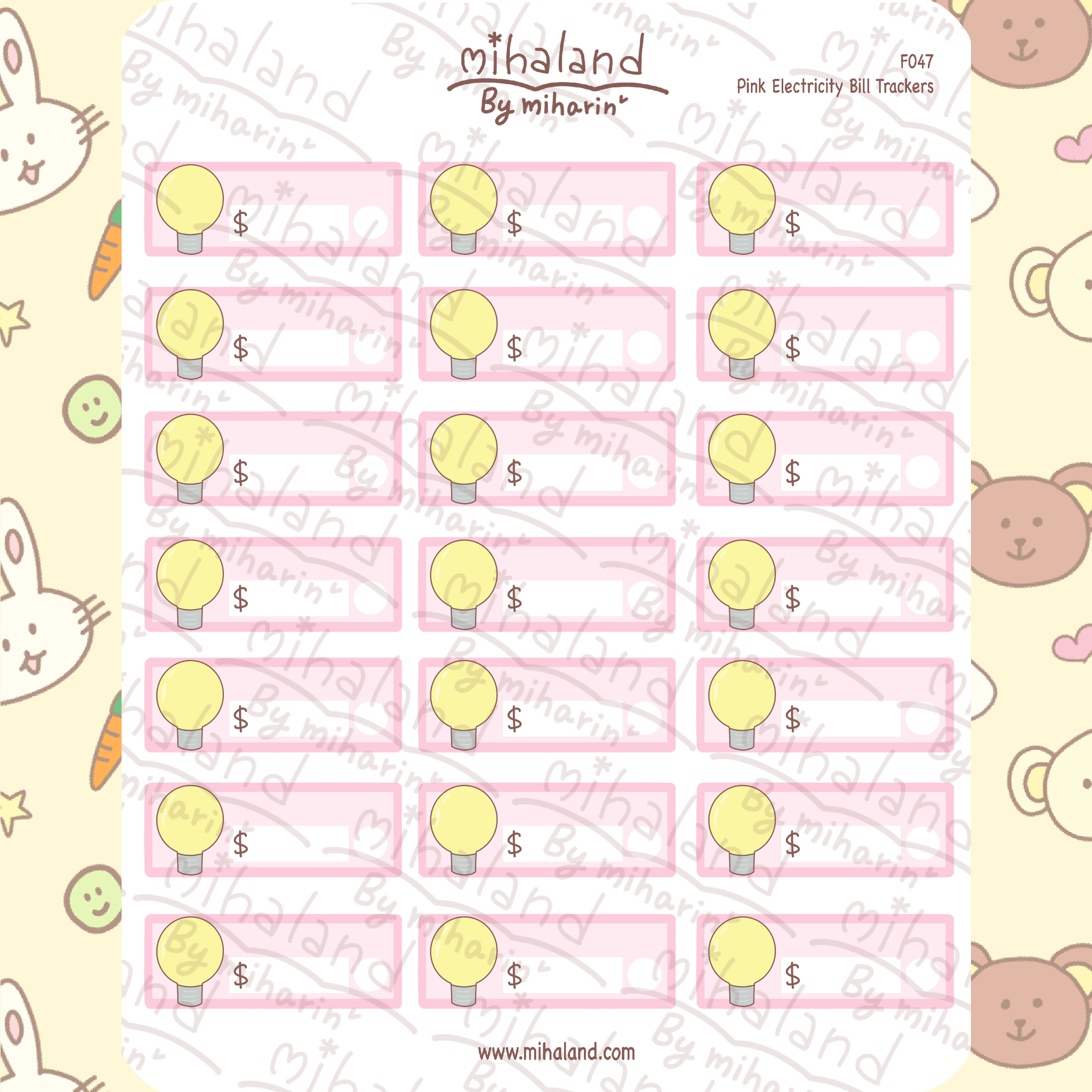Pink Electricity Bill Trackers Planner Stickers (F047)