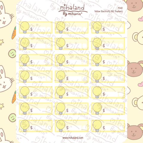 Yellow Electricity Bill Trackers Planner Stickers (F048)