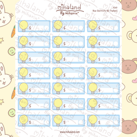 Blue Electricity Bill Trackers Planner Stickers (F049)