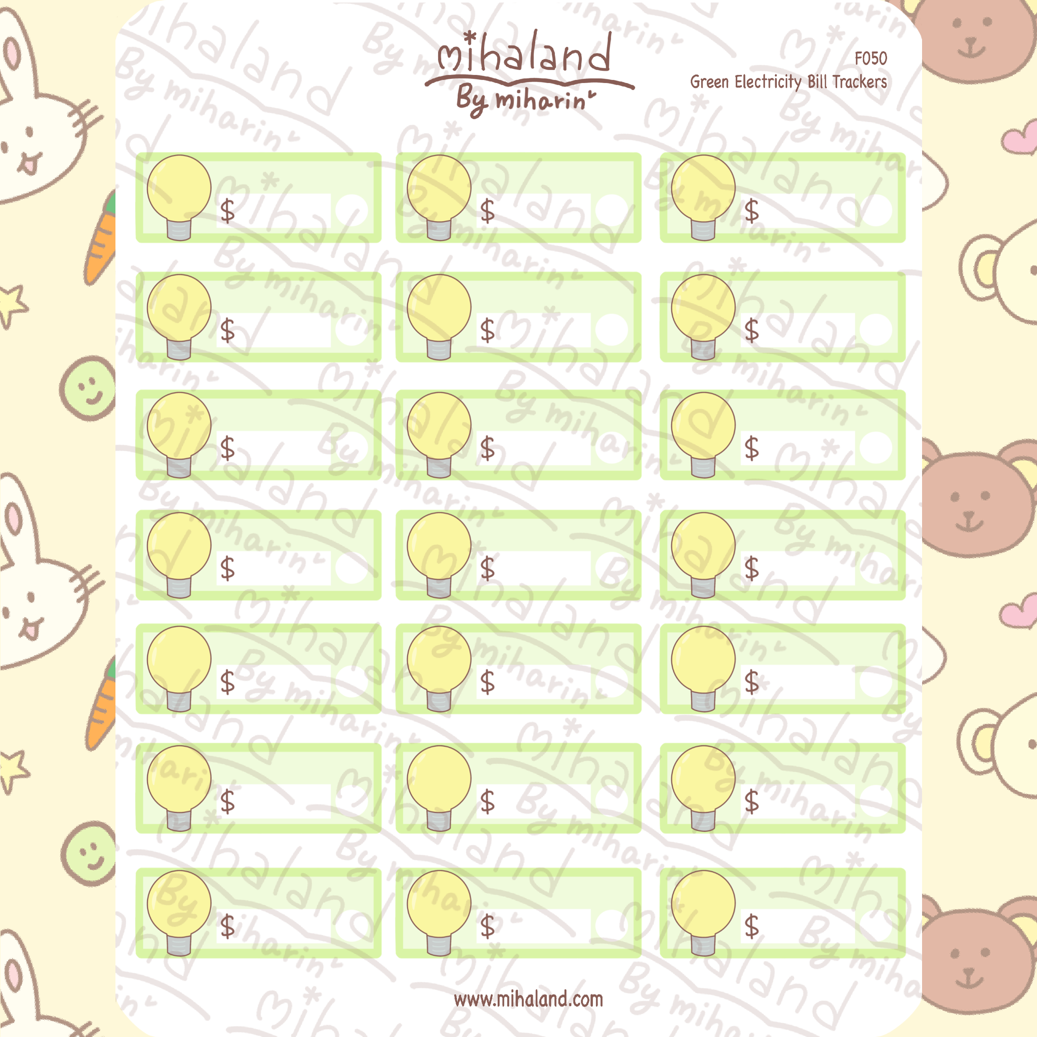 Green Electricity Bill Trackers Planner Stickers (F050)