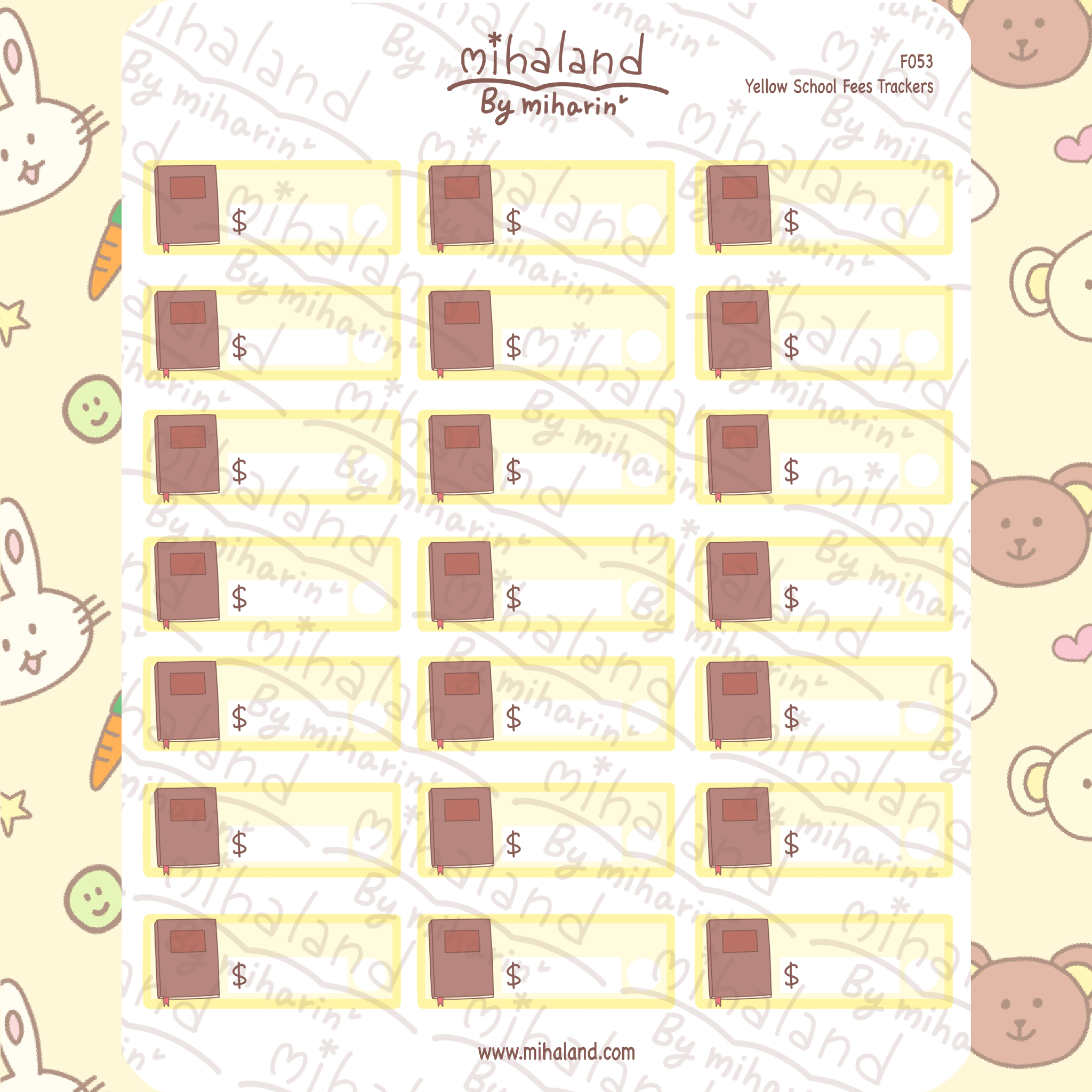 Yellow School Fees Trackers Planner Stickers (F053)