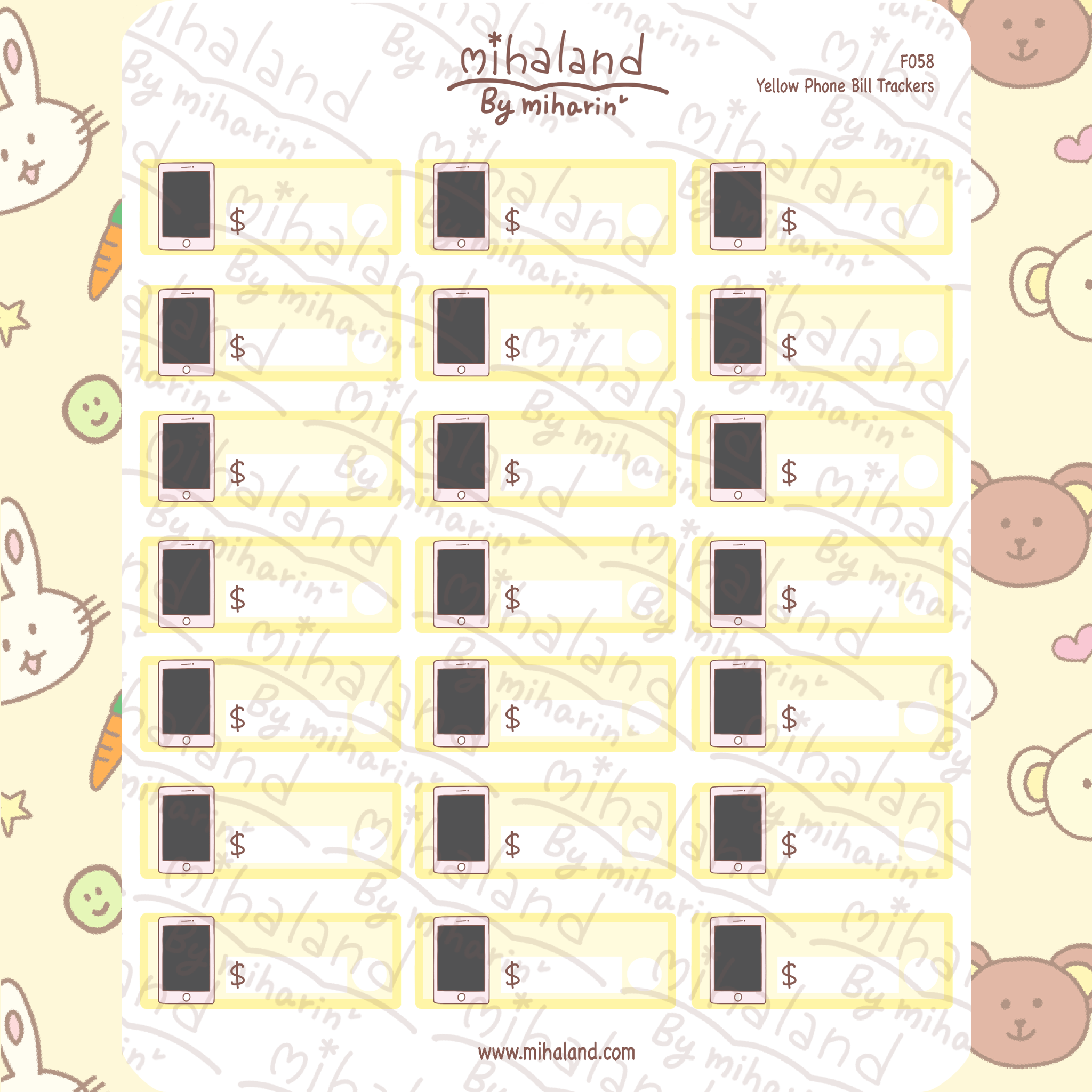 Yellow Phone Bill Trackers Planner Stickers (F058)
