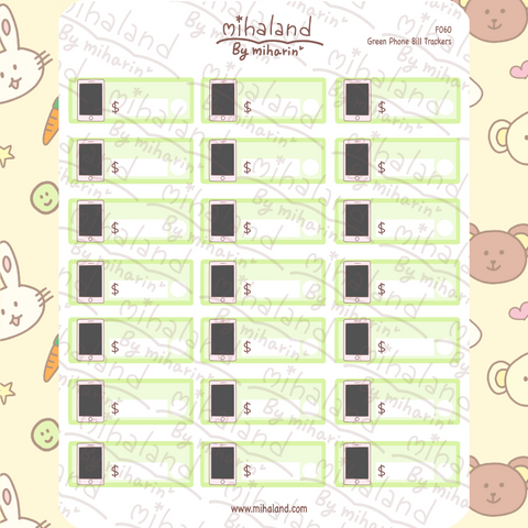 Green Phone Bill Trackers Planner Stickers (F060)