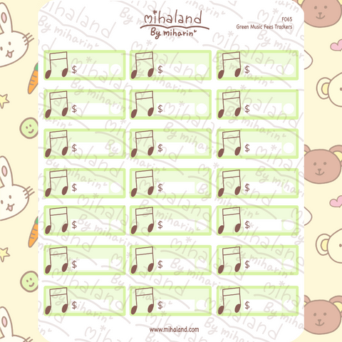 Green Music Fees Trackers Planner Stickers (F065)