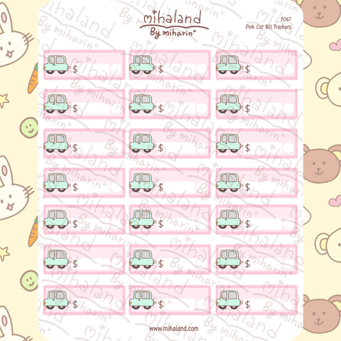 Pink Car Bill Trackers Planner Stickers (F067)