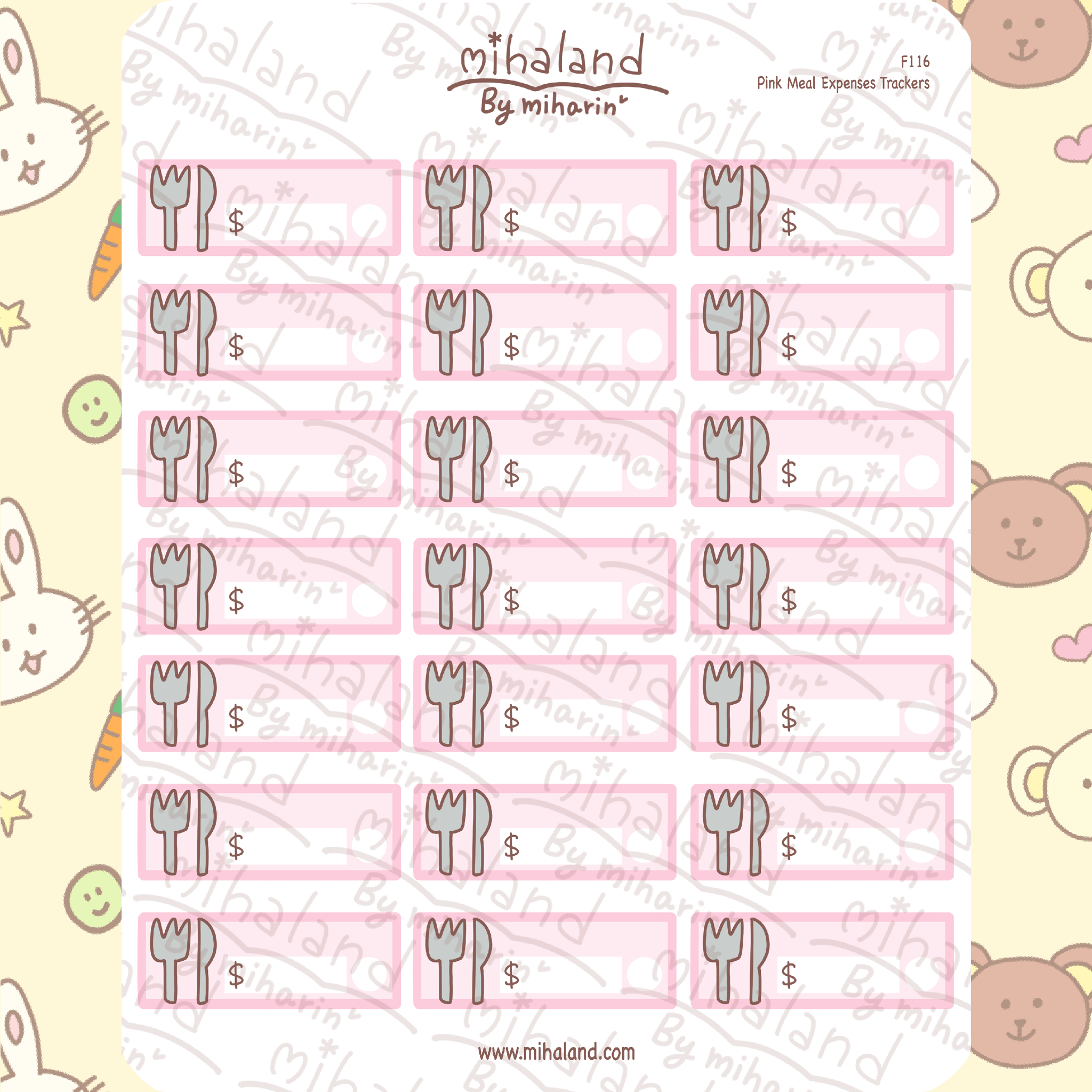 Pink Meal Expenses Trackers Planner Stickers (F116)
