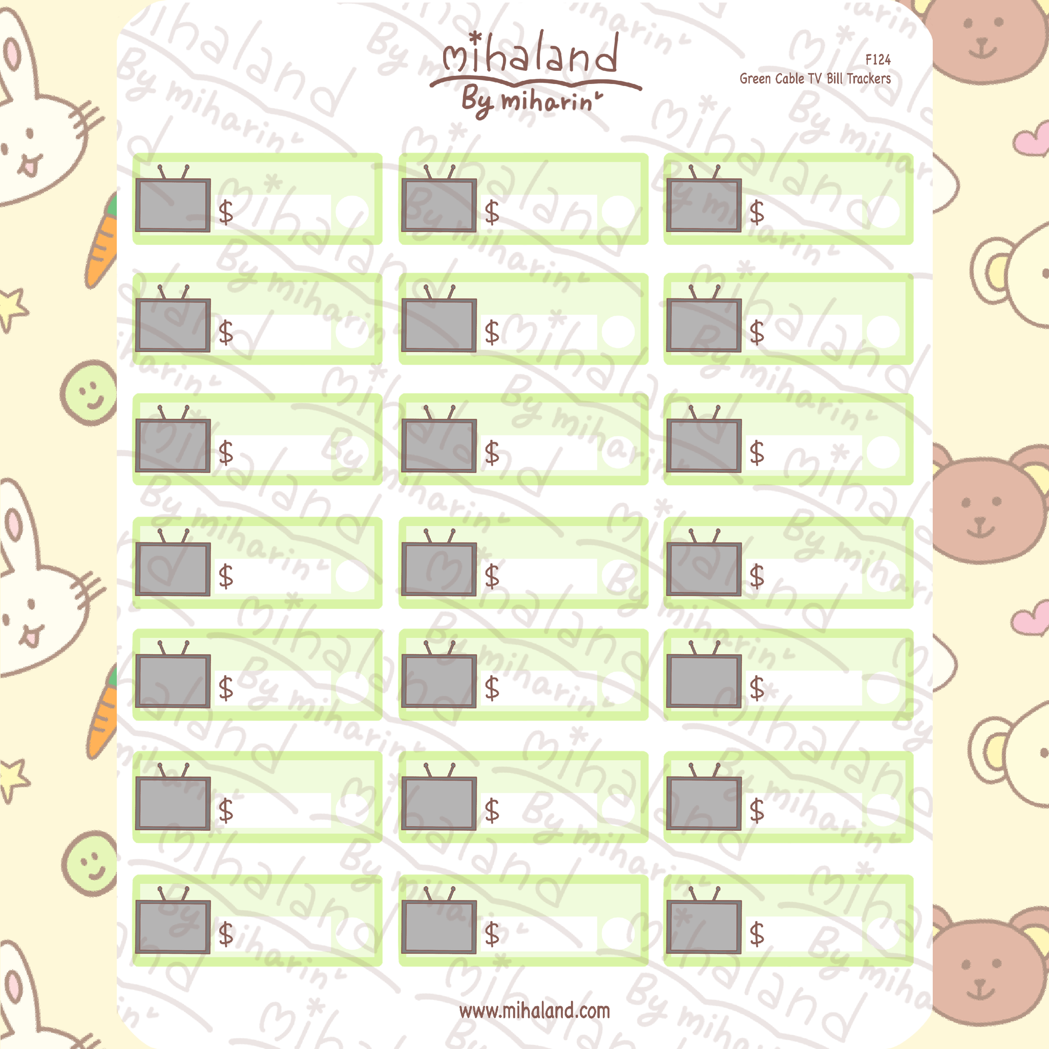Green Cable TV Bill Trackers Planner Stickers (F124)