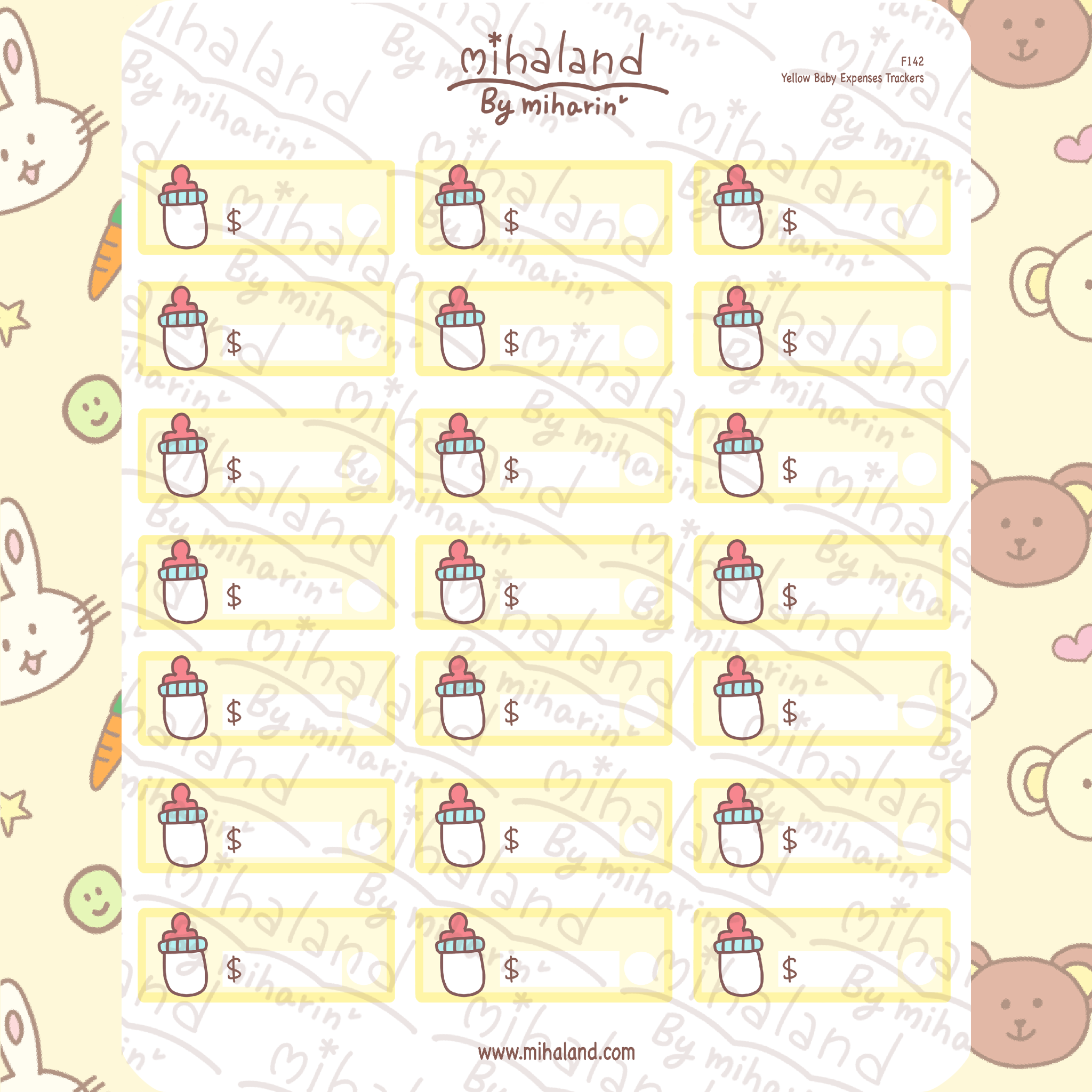 Yellow Baby Expenses Trackers Planner Stickers (F142)