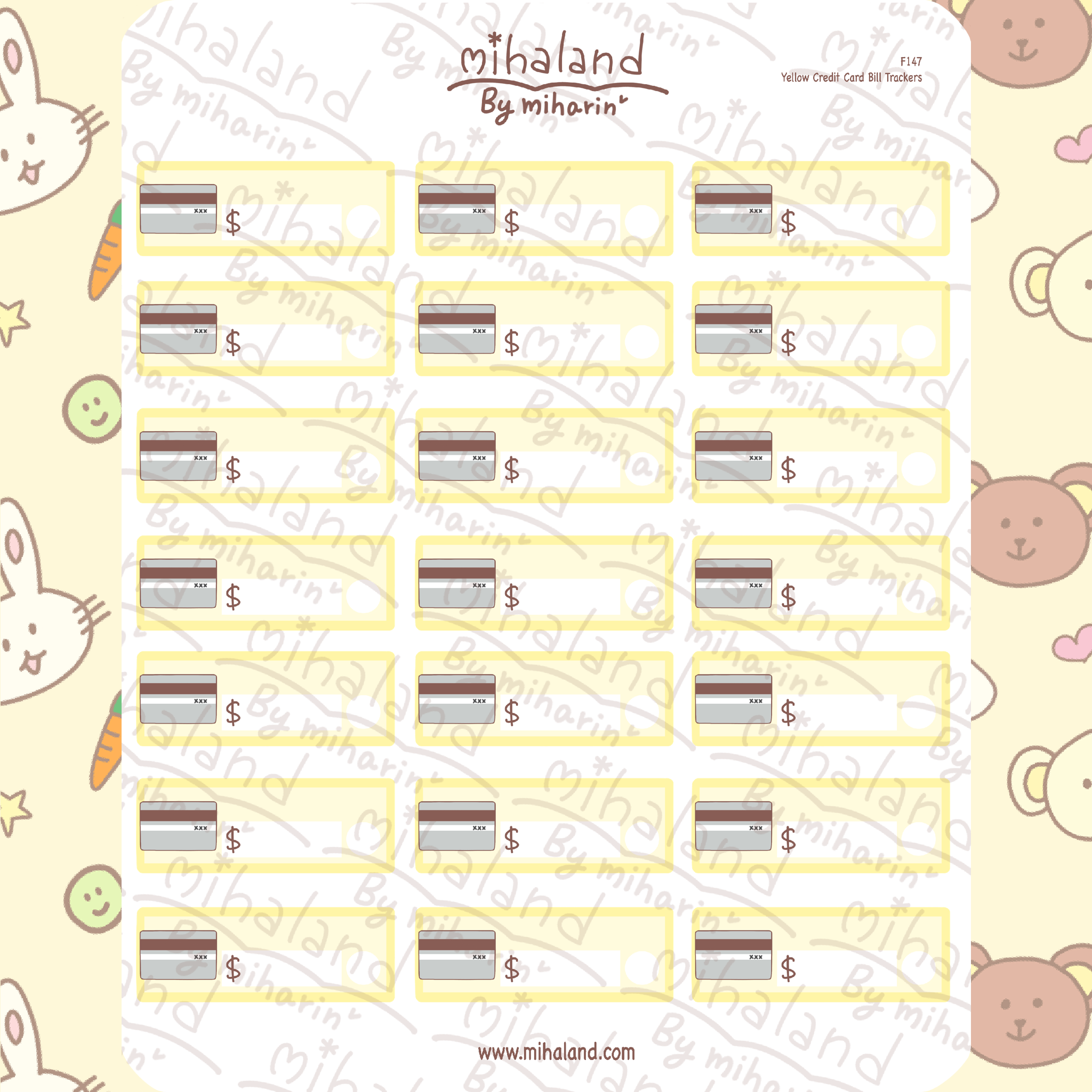 Yellow Credit Card Bill Trackers Planner Stickers (F147)