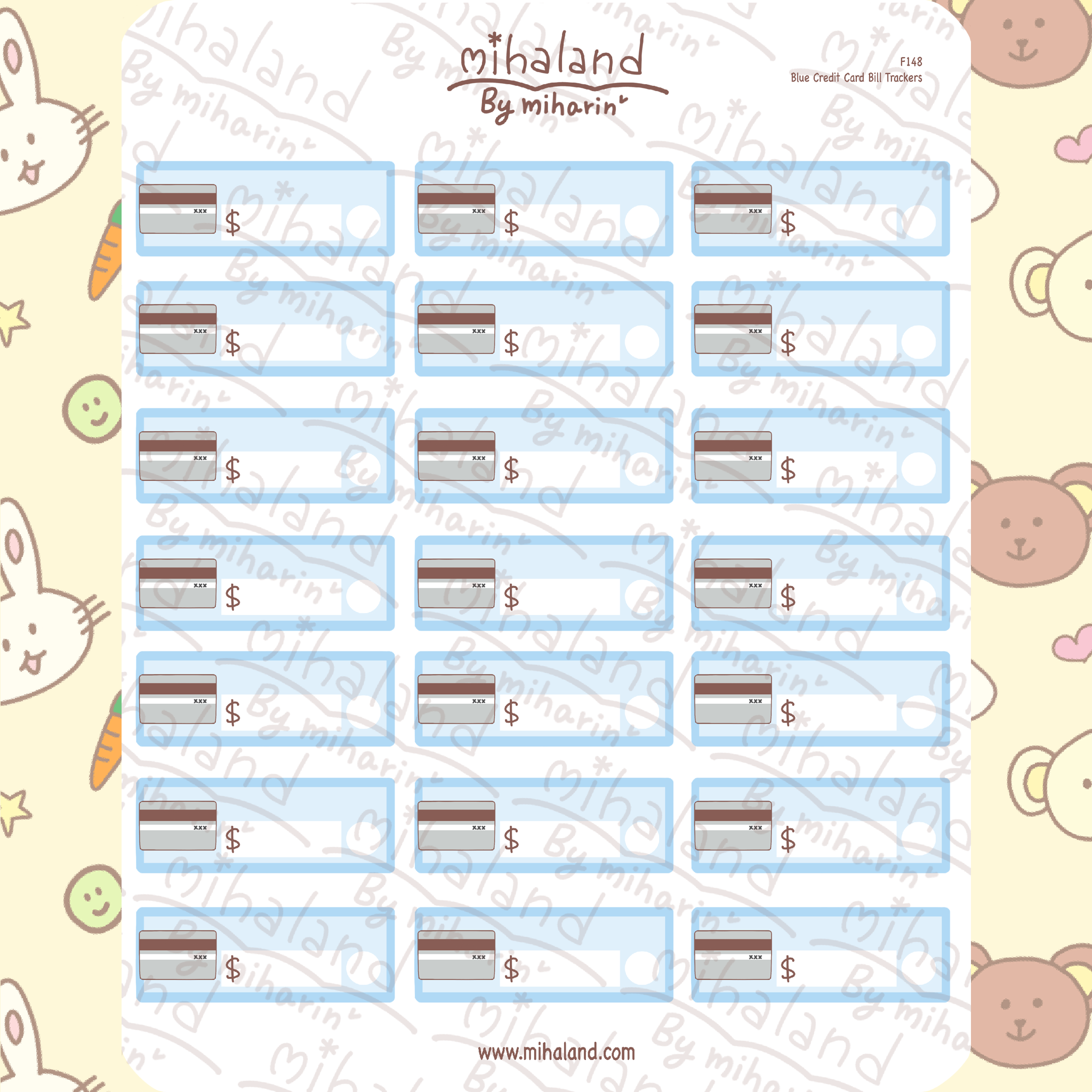 Blue Credit Card Bill Trackers Planner Stickers (F148)
