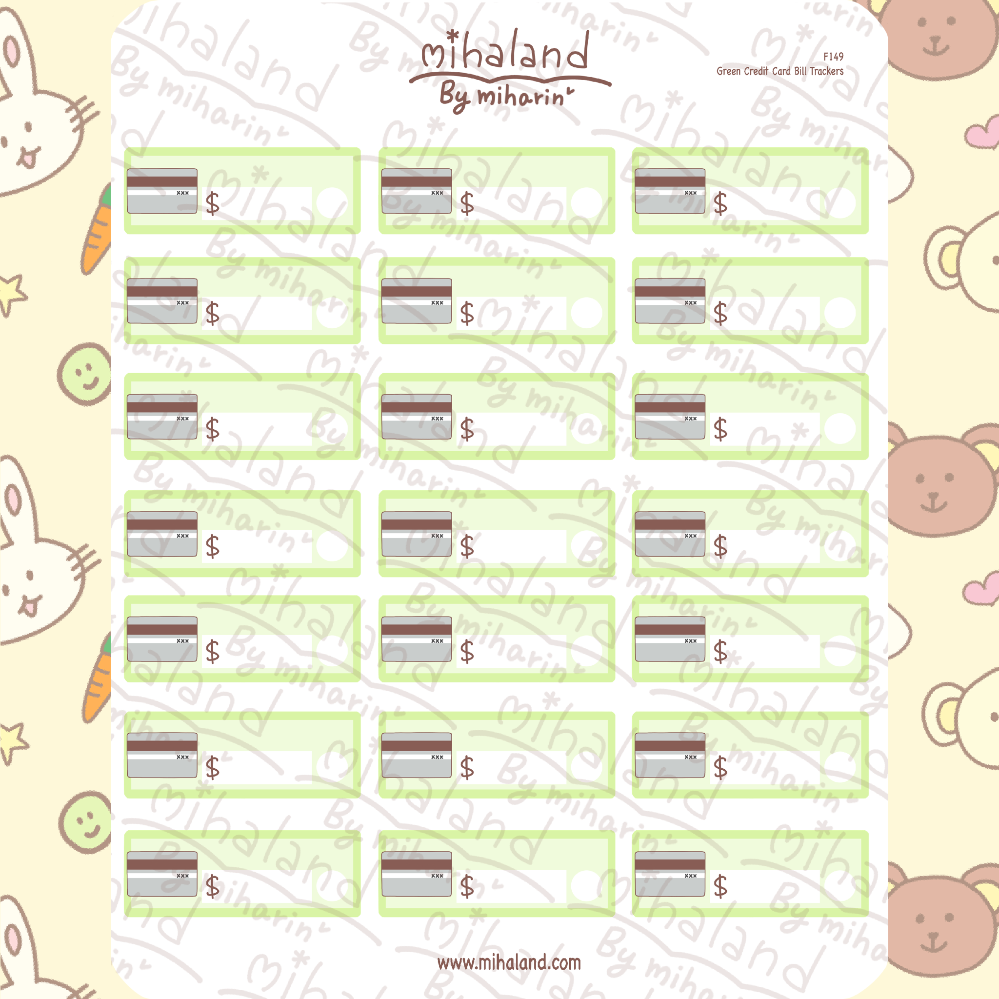 Green Credit Card Bill Trackers Planner Stickers (F149)