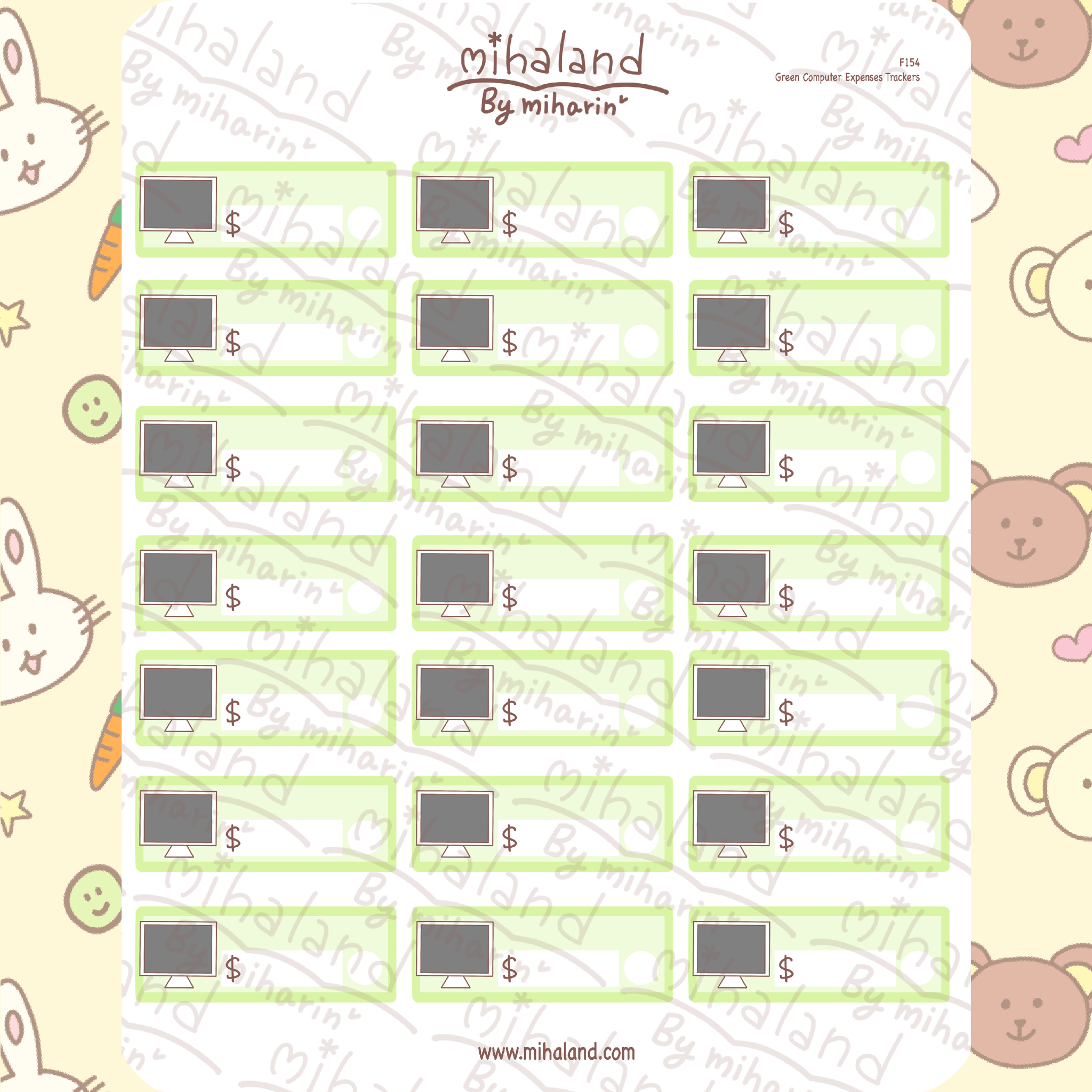 Green Computer Expenses Trackers Planner Stickers (F154)