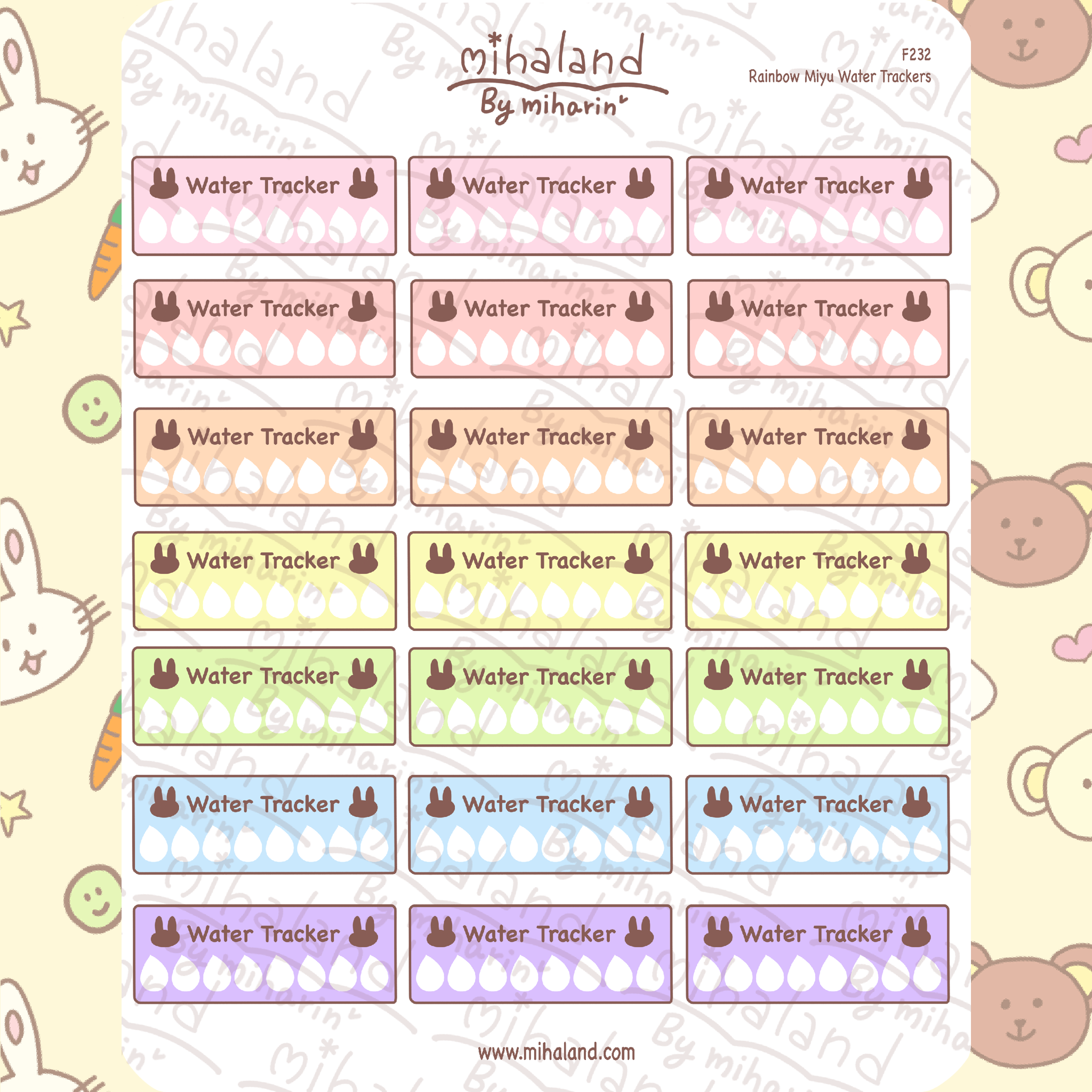 Rainbow Miyu Water Trackers Planner Stickers (F232)
