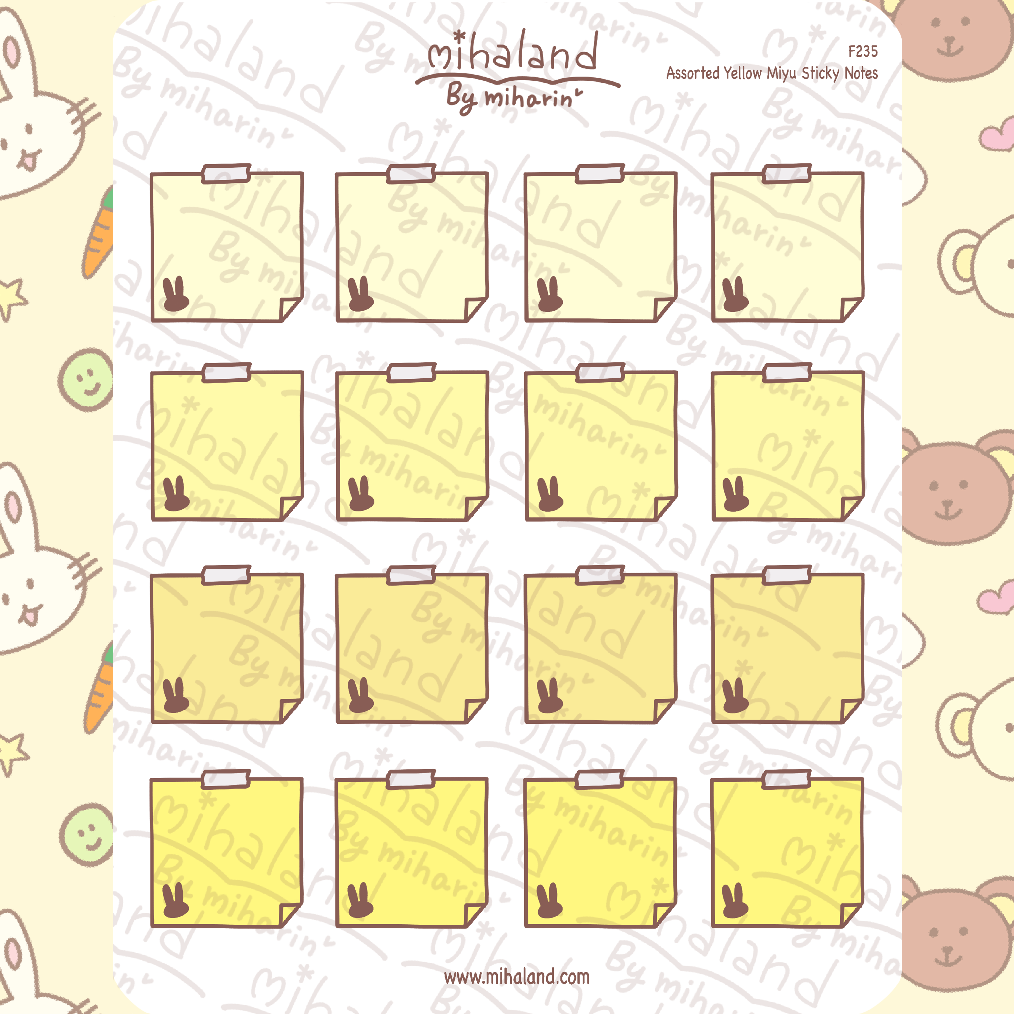 Assorted Yellow Miyu Sticky Notes Planner Stickers (F235)