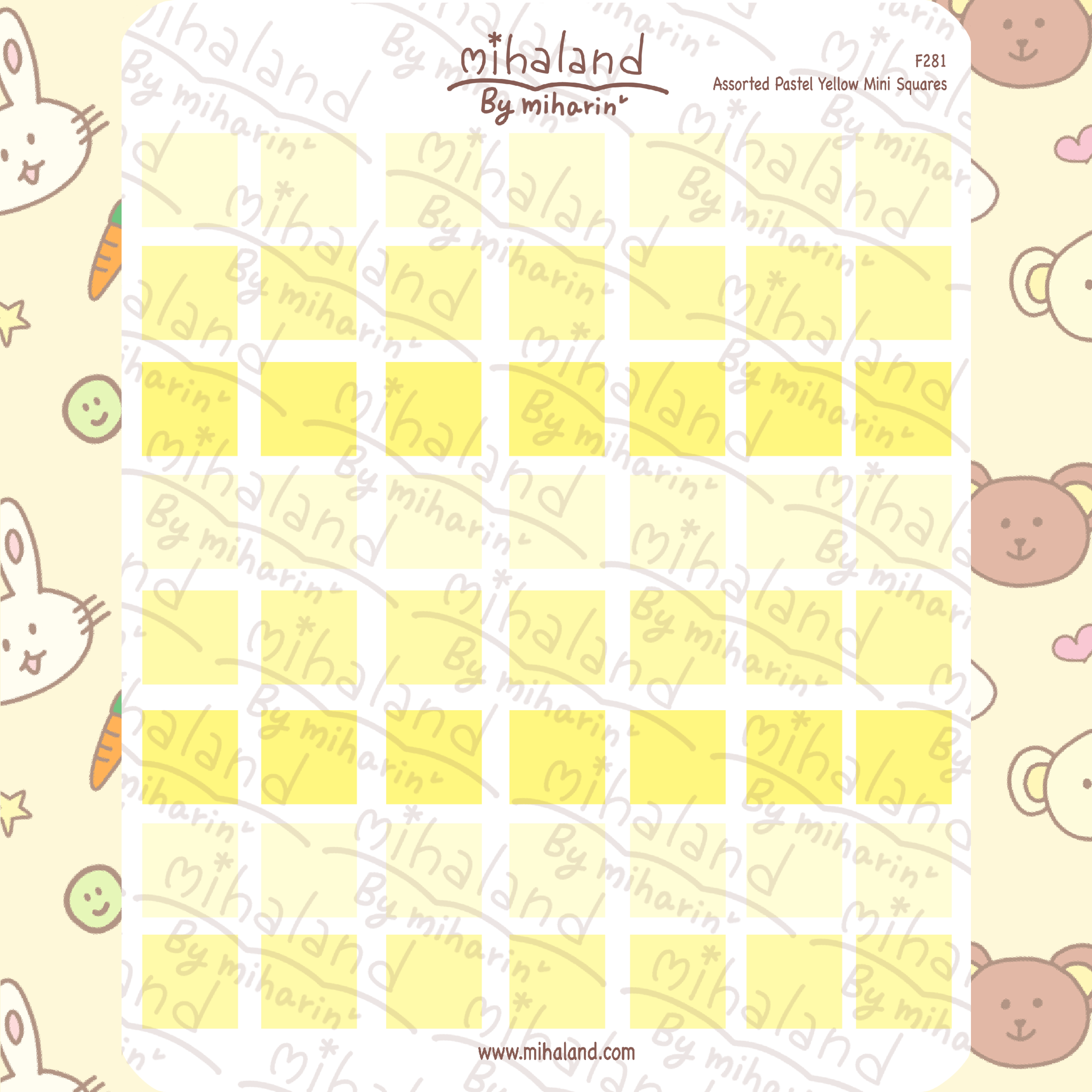 Assorted Pastel Yellow Mini Squares Planner Stickers (F281)