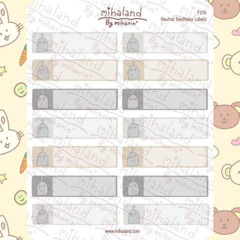Neutral Deathday Labels Planner Stickers (F376)