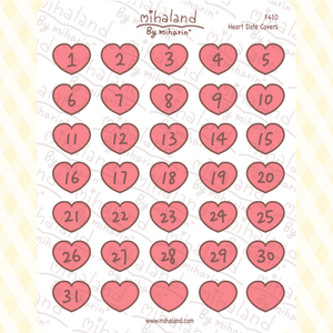 Heart Date Covers Planner Stickers (F410)