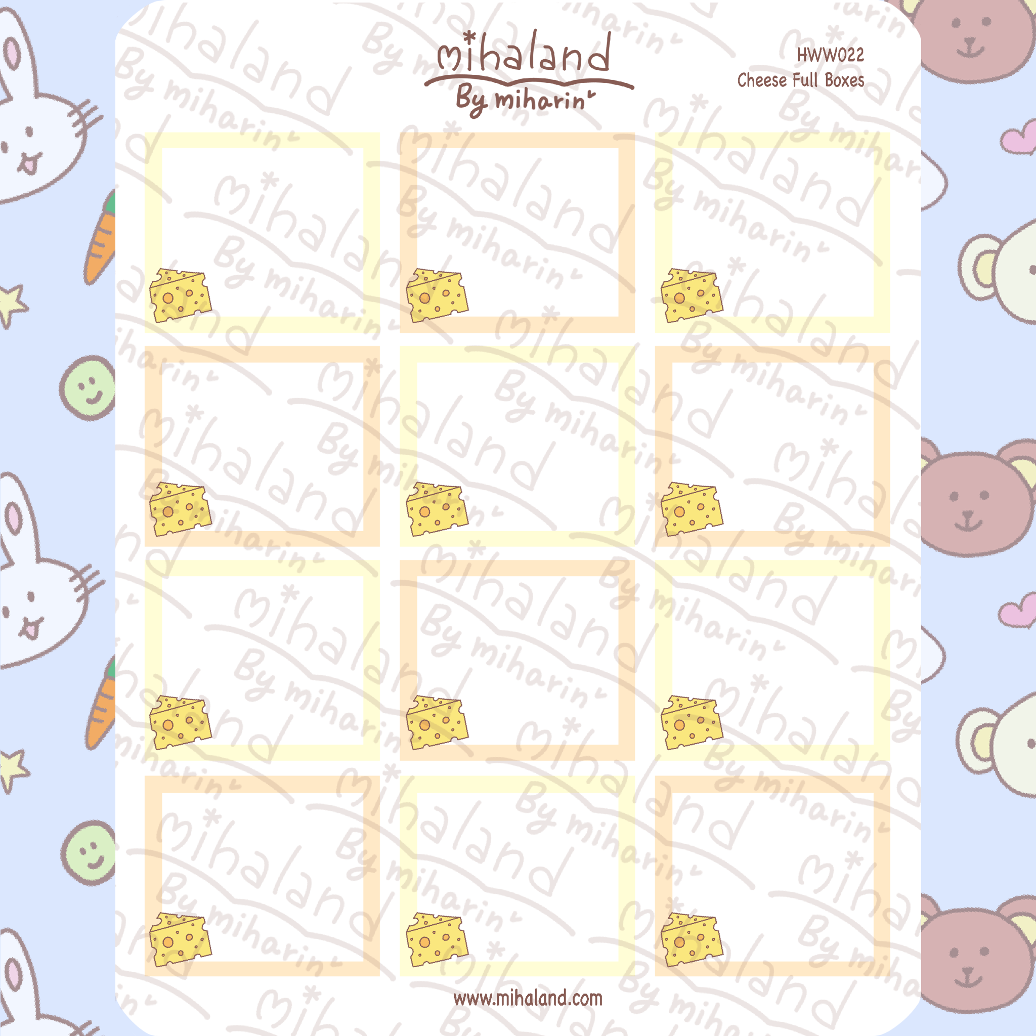 Cheese Full Boxes for Hobonichi Weeks Planner Stickers (HWW022) - mihaland