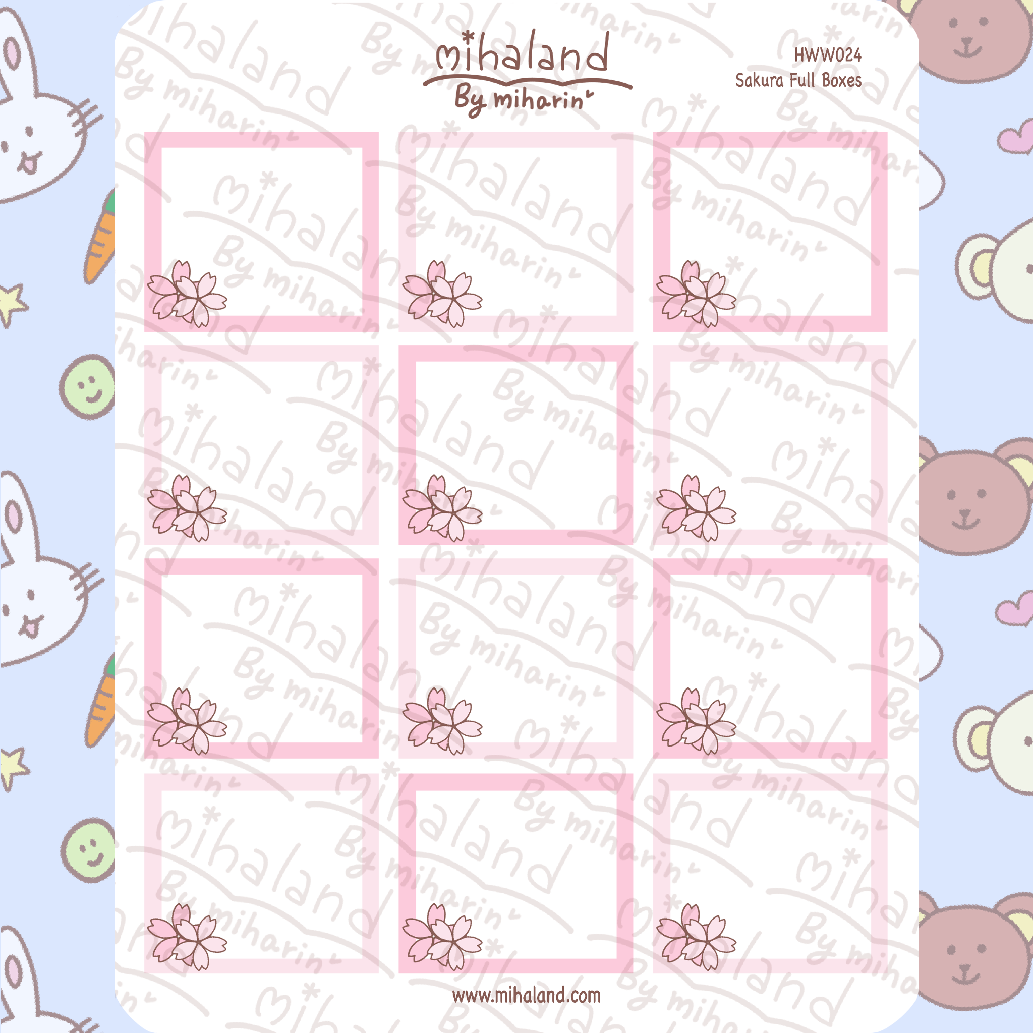 Sakura Full Boxes for Hobonichi Weeks Planner Stickers (HWW024) - mihaland
