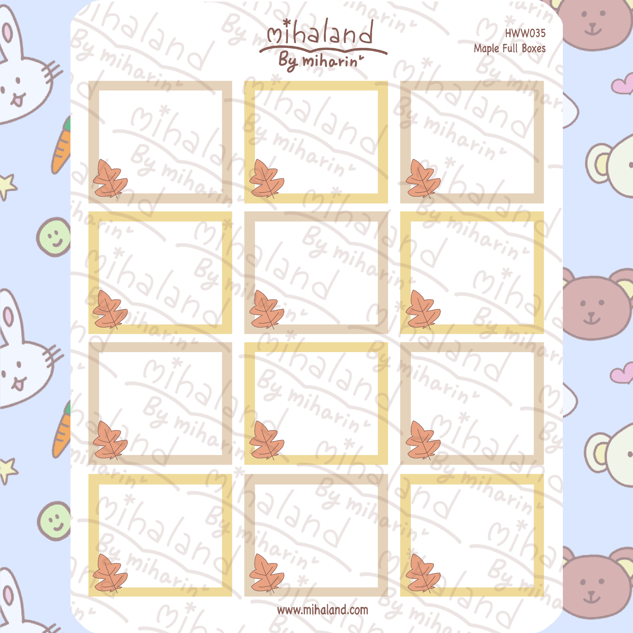 Maple Leaf Full Boxes for Hobonichi Weeks Planner Stickers (HWW035)