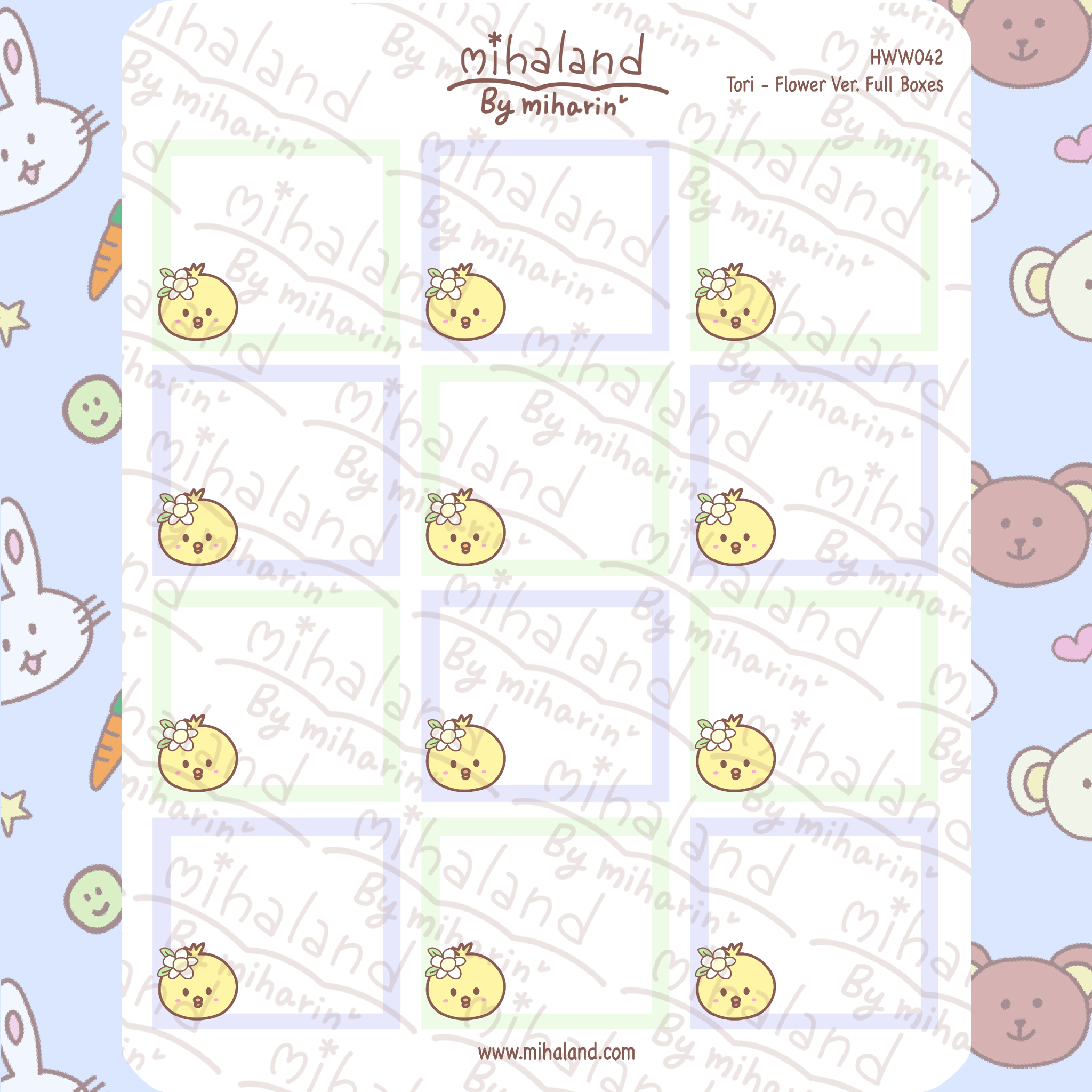 Tori - Flower Ver. Full Boxes for Hobonichi Weeks Planner Stickers (HWW042)