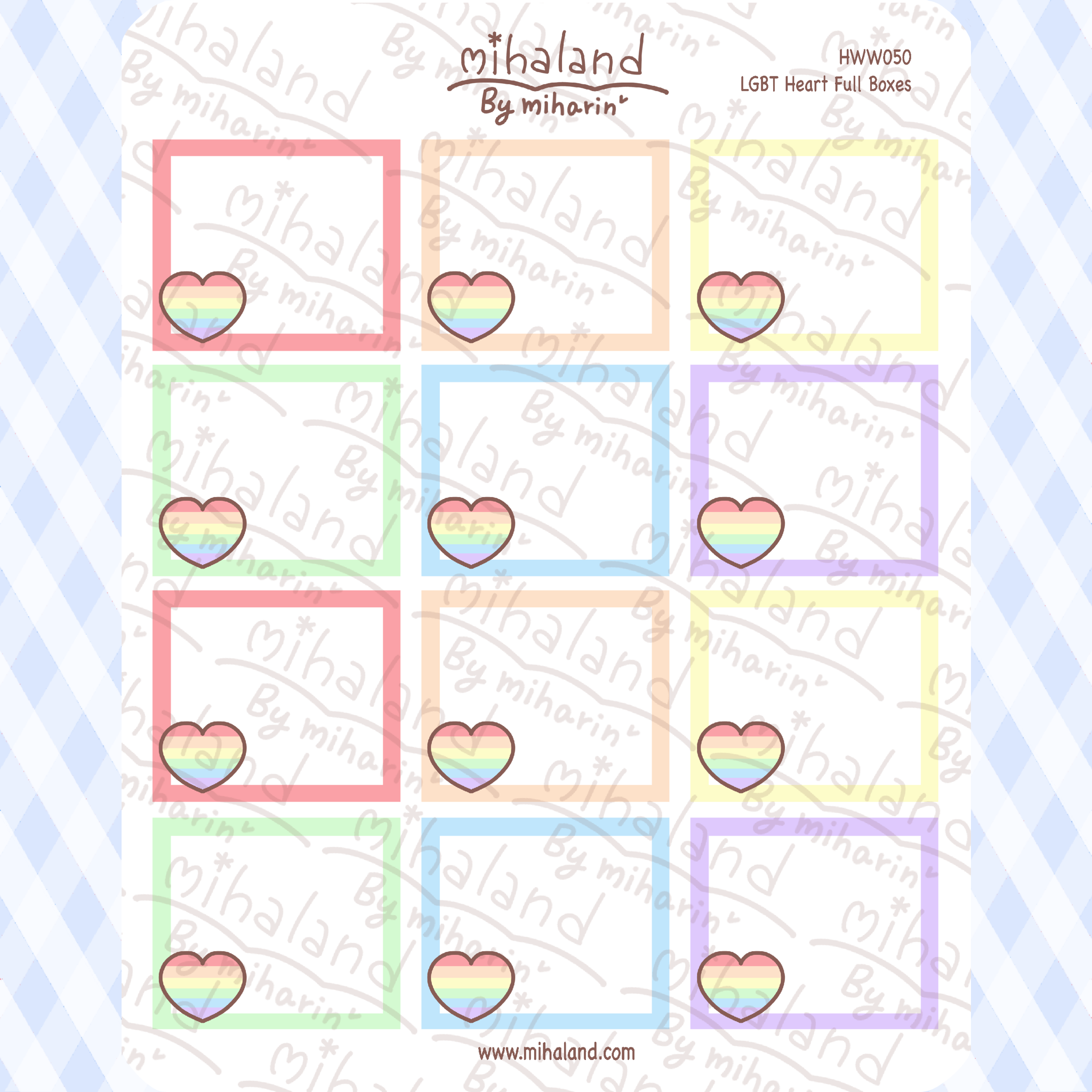LGBT Heart Full Boxes for Hobonichi Weeks Planner Stickers (HWW050)