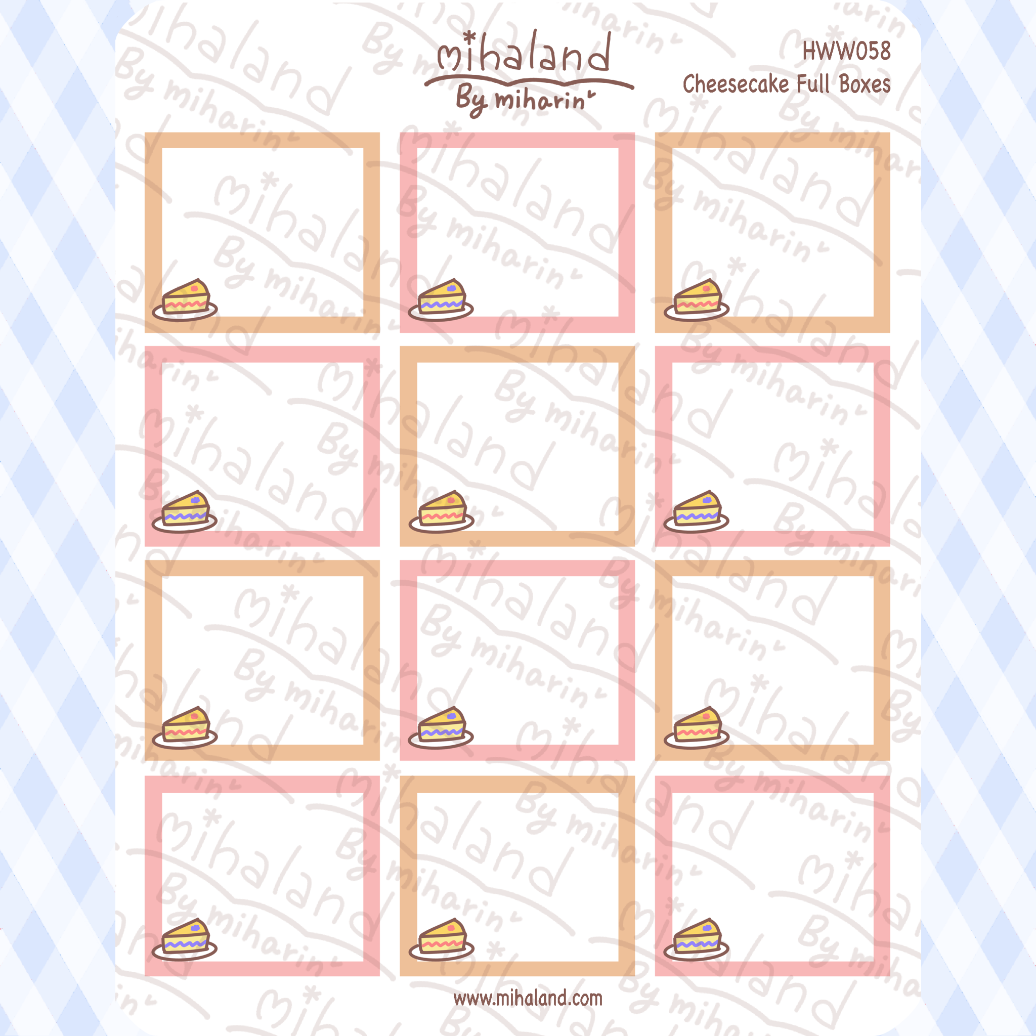 Cheesecake Full Boxes for Hobonichi Weeks Planner Stickers (HWW058)