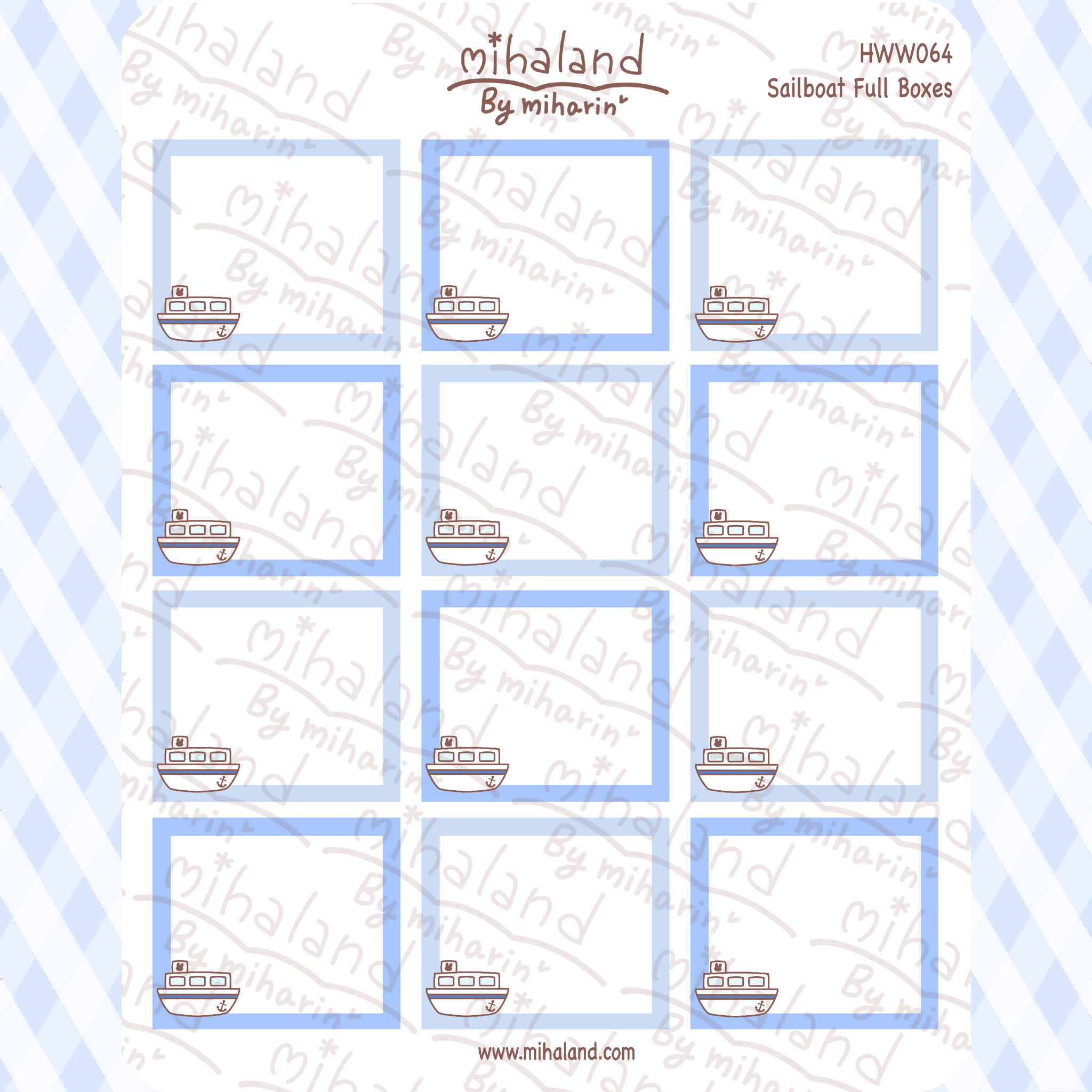 Sailboat Full Boxes for Hobonichi Weeks Planner Stickers (HWW064)