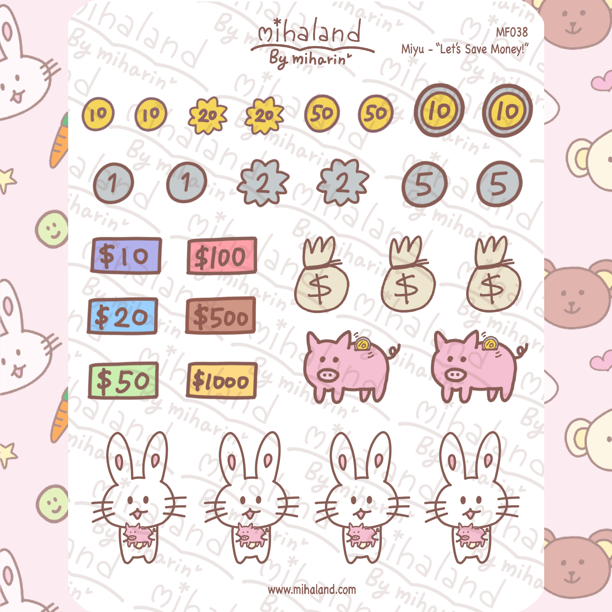"Let’s Save Money!" Miyu Planner Stickers (MF038) - mihaland