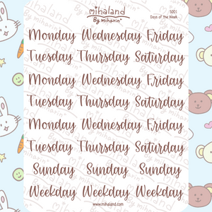 Days of the Week Script Planner Stickers (S001) - mihaland