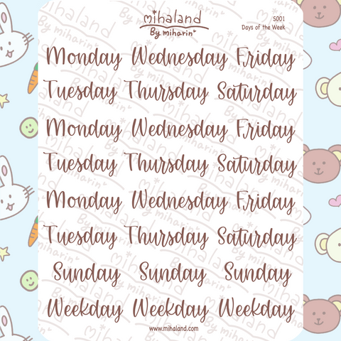 Days of the Week Script Planner Stickers (S001) - mihaland